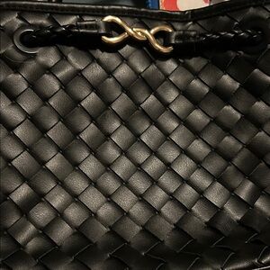 Black Woven Shoulder Bag with Gold Accent